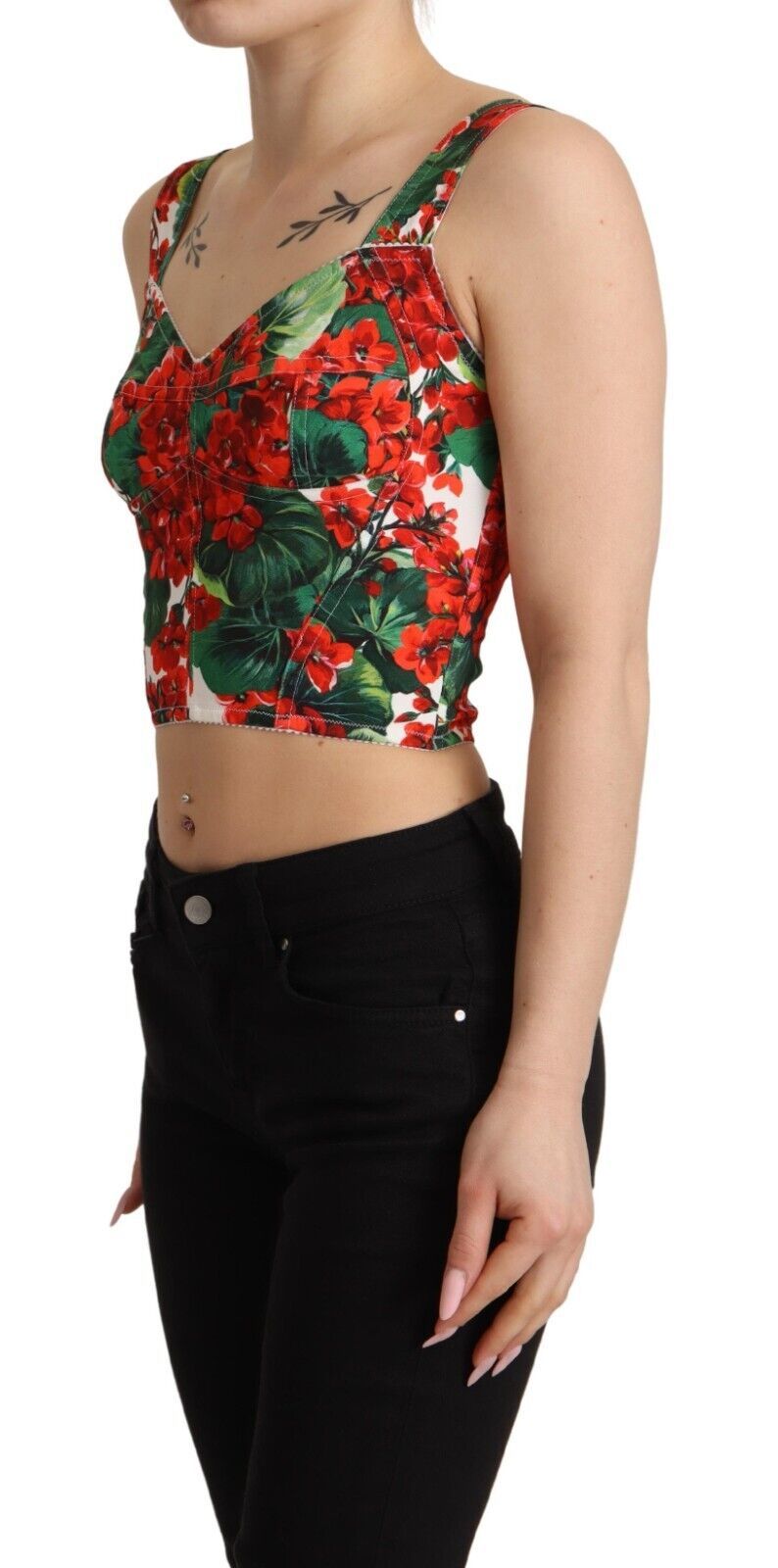 Dolce & Gabbana Elegant Red Cropped Top with Geranium Print Dolce & Gabbana