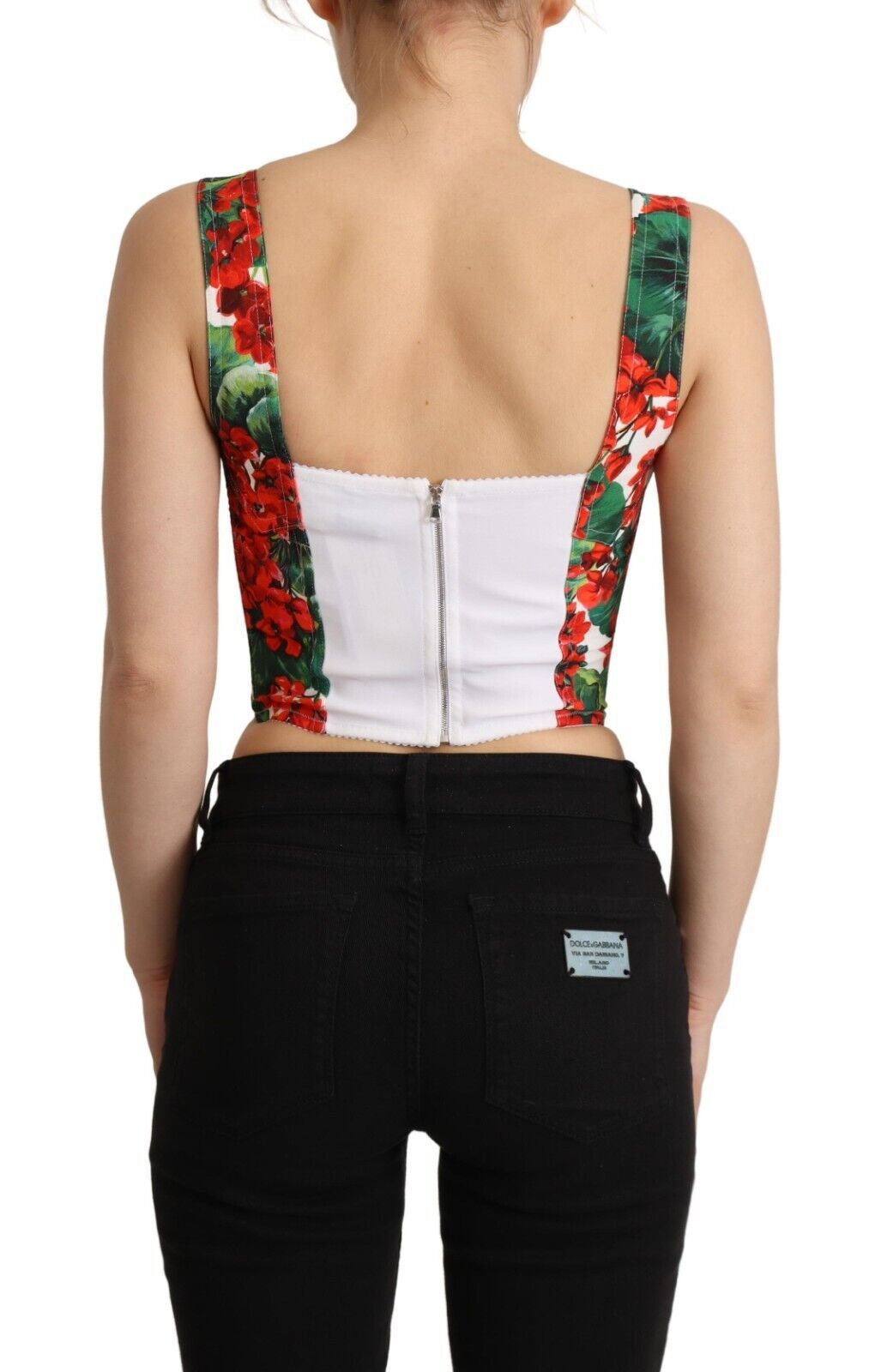 Dolce & Gabbana Elegant Red Cropped Top with Geranium Print Dolce & Gabbana