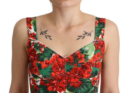 Dolce & Gabbana Elegant Red Cropped Top with Geranium Print Dolce & Gabbana