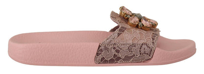 Dolce & Gabbana Floral Lace Crystal Embellished Slide Flats Dolce & Gabbana