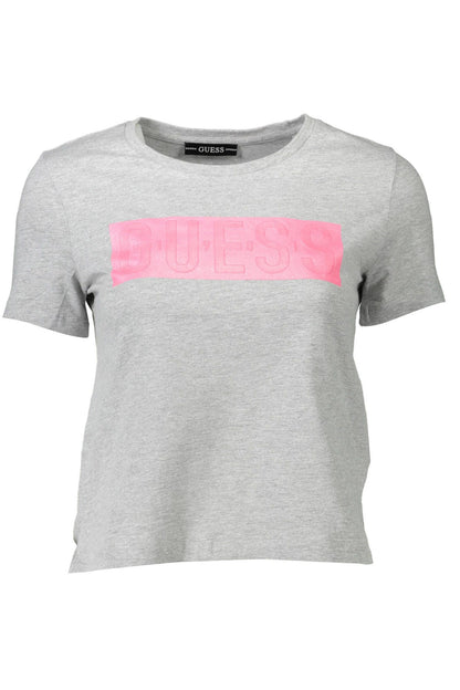 Guess Jeans Chic Gray Printed Crew Neck Tee for Her Guess Jeans