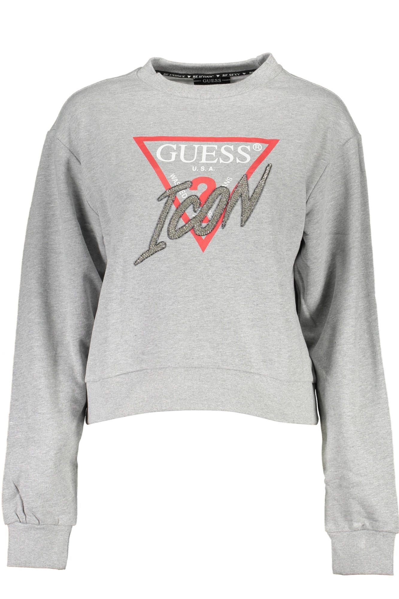 Guess Jeans Elegant Gray Rhinestone Embellished Sweatshirt Guess Jeans