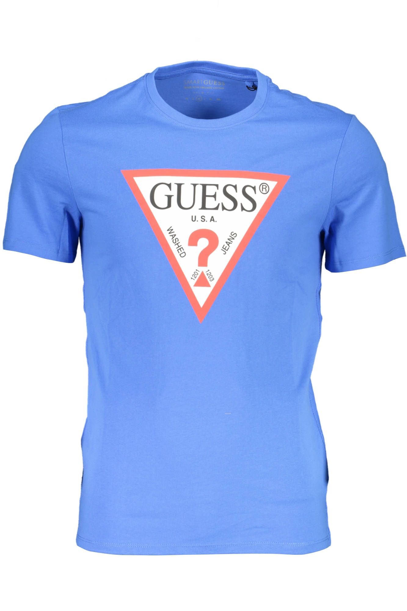 Guess Jeans Slim Fit Blue Cotton Tee with Logo Print Guess Jeans