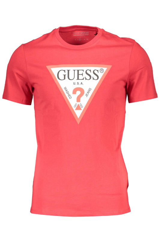 Guess Jeans Chic Red Organic Cotton Tee with Logo Guess Jeans