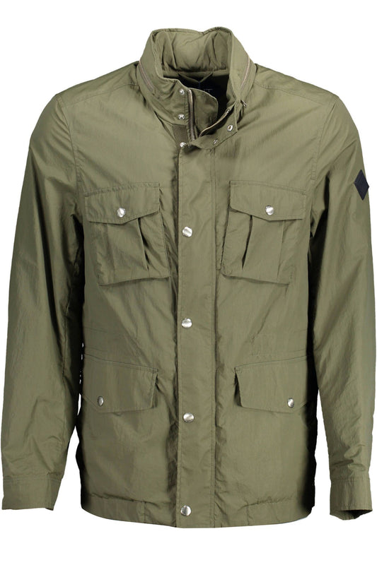 Gant Sleek Green Trench Coat with Concealed Hood Gant