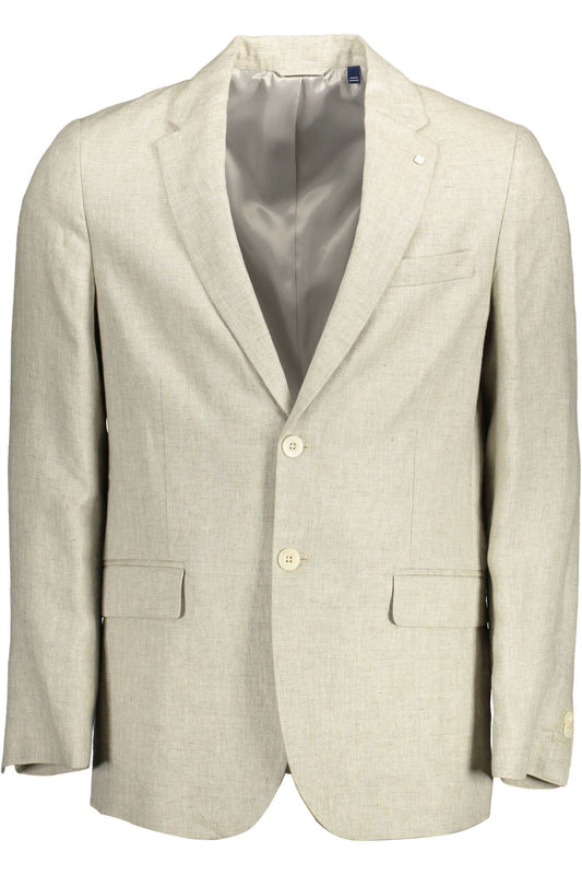 Gant Beige Linen Classic Jacket with Logo Detailing Gant