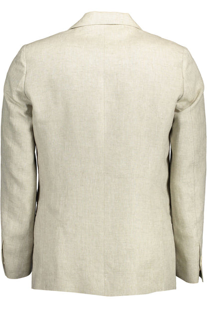 Gant Beige Linen Classic Jacket with Logo Detailing Gant