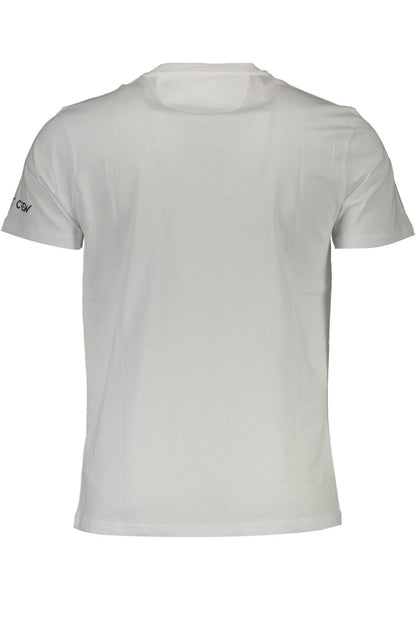 La Martina Crisp White Cotton Crew Neck Tee with Logo Print La Martina