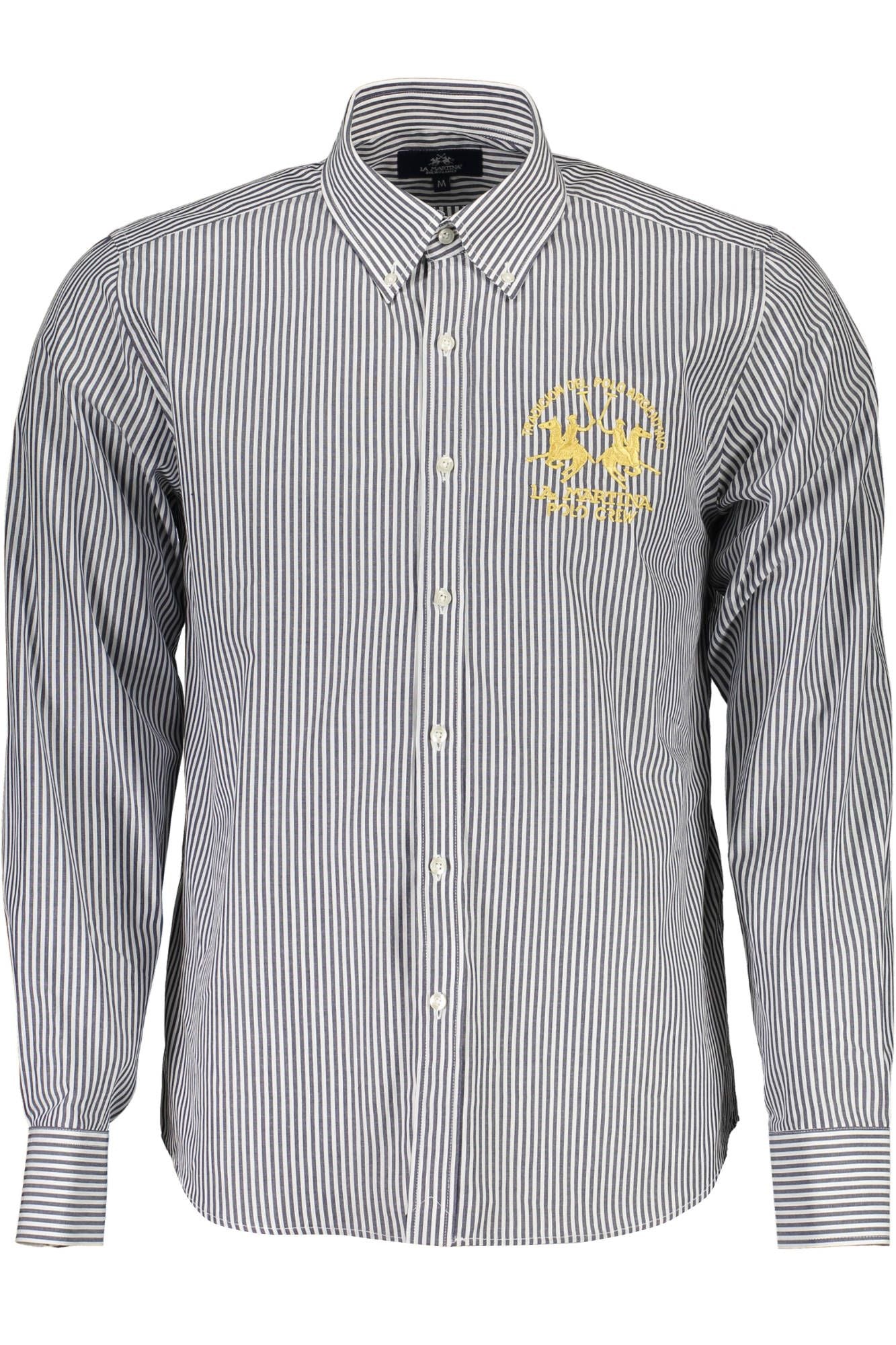 La Martina Elegant Blue Cotton Long Sleeve Shirt La Martina