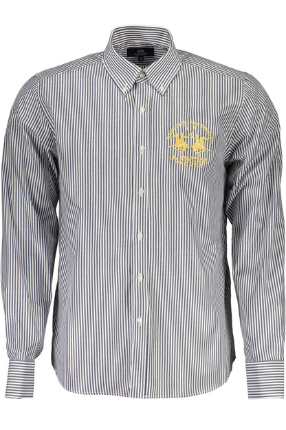 La Martina Elegant Blue Cotton Long Sleeve Shirt La Martina