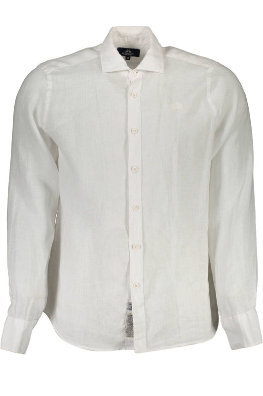 La Martina Elegant White Linen Long Sleeve Shirt La Martina