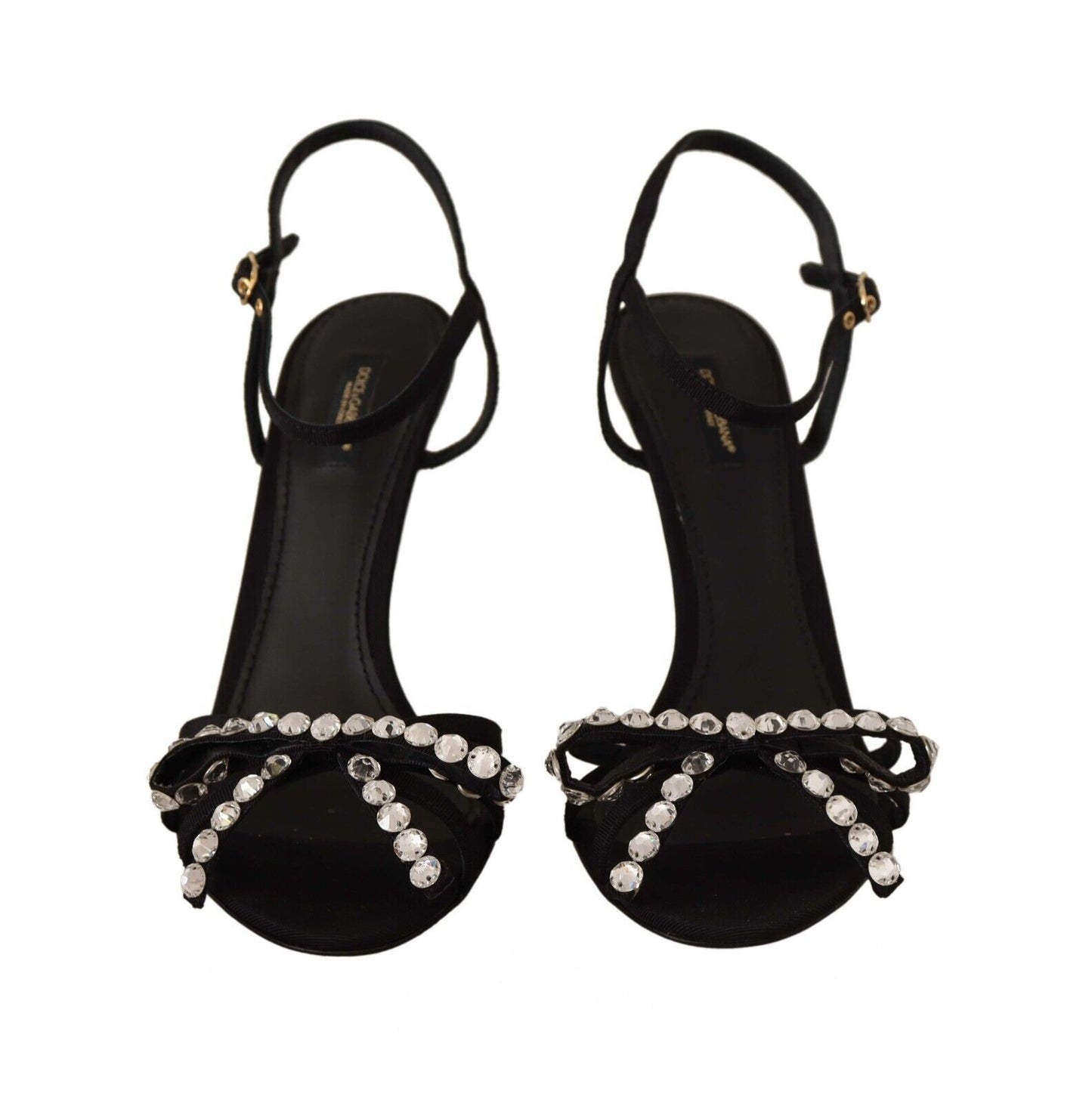 Dolce & Gabbana Elegant Black Viscose Ankle Strap Sandals with Crystals Dolce & Gabbana