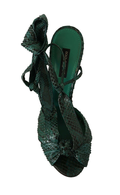 Dolce & Gabbana Emerald Exotic Leather Heeled Sandals Dolce & Gabbana