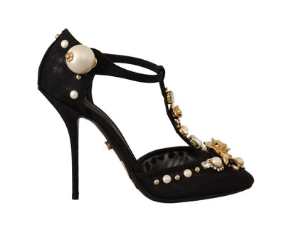 Dolce & Gabbana Elegant Embellished T-Strap Heels Sandals Dolce & Gabbana