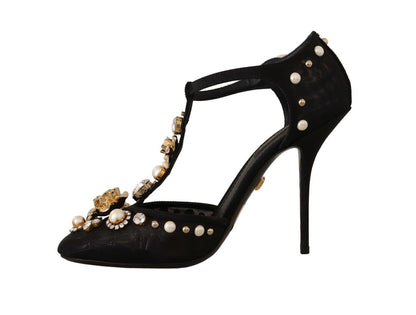 Dolce & Gabbana Elegant Embellished T-Strap Heels Sandals Dolce & Gabbana