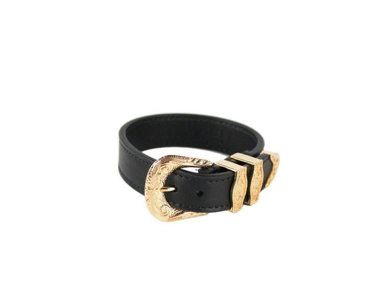 Versace Medusa Western Buckle Smooth Leather Gold Plated Brass Gold Bracelet Versace