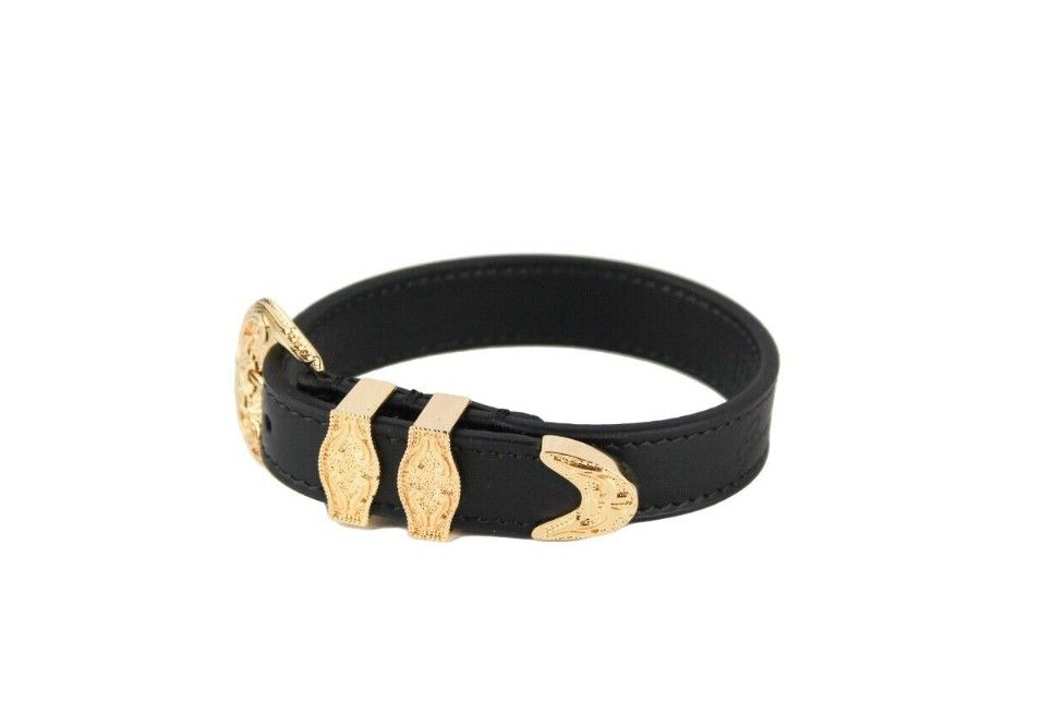 Versace Medusa Western Buckle Smooth Leather Gold Plated Brass Gold Bracelet Versace