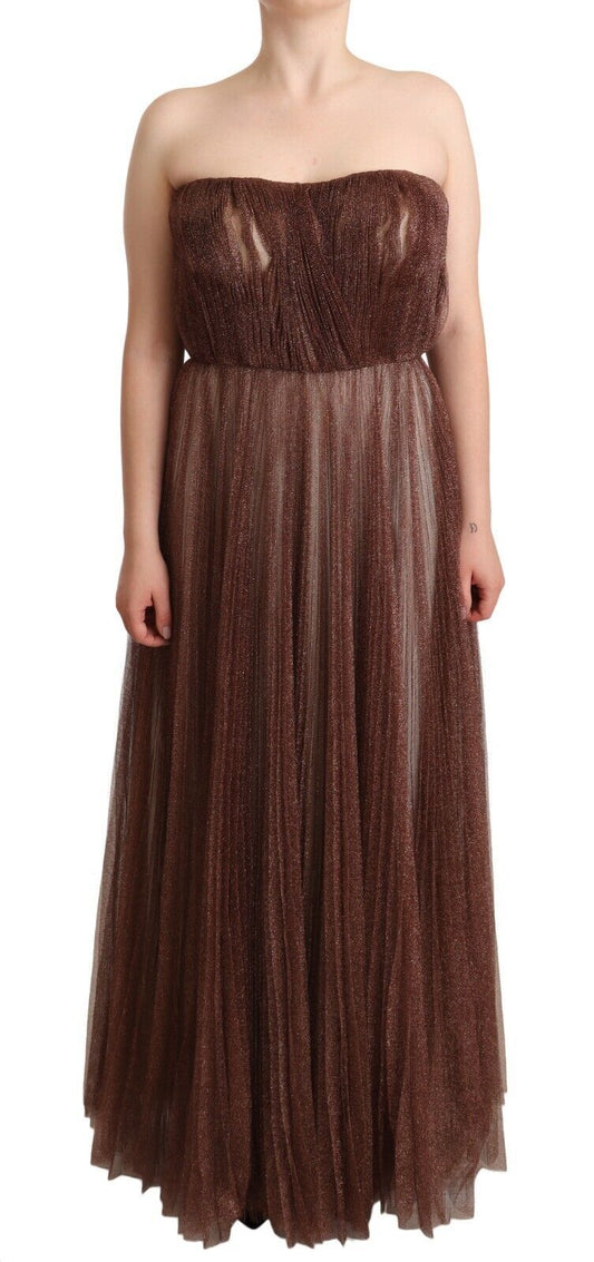 Dolce & Gabbana Elegant Metallic Bronze Long Gown Dolce & Gabbana