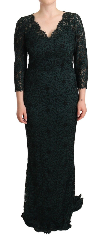 Dolce & Gabbana Elegant Lace Floor-Length V-Neck Dress Dolce & Gabbana