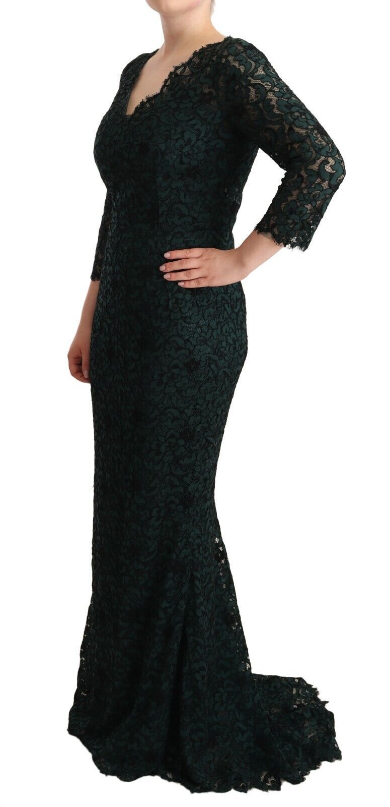 Dolce & Gabbana Elegant Lace Floor-Length V-Neck Dress Dolce & Gabbana