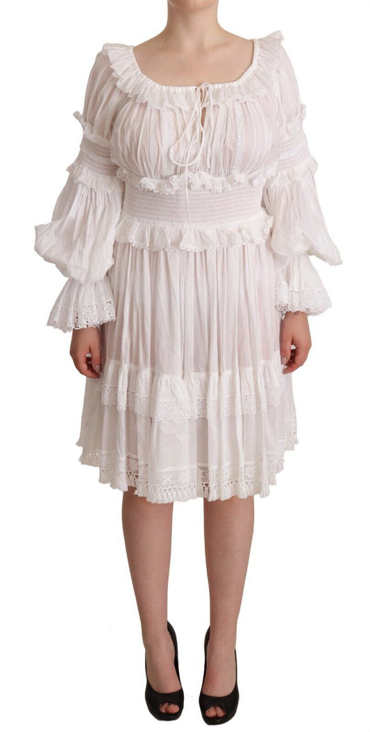 Dolce & Gabbana Elegant Off-Shoulder Ruffled Dress in White Dolce & Gabbana