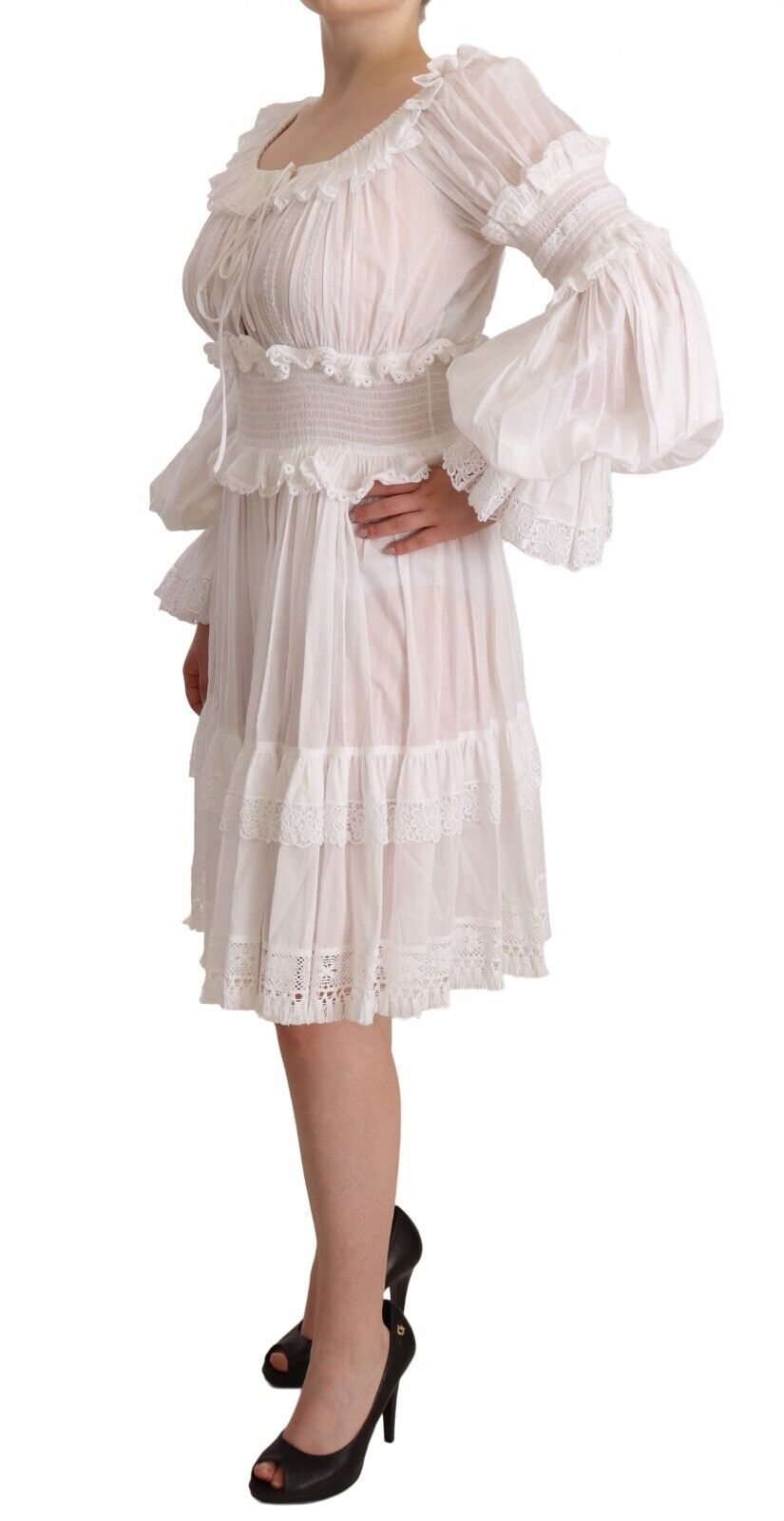 Dolce & Gabbana Elegant Off-Shoulder Ruffled Dress in White Dolce & Gabbana