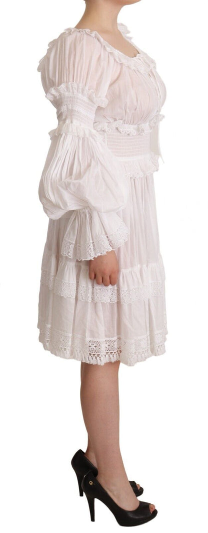 Dolce & Gabbana Elegant Off-Shoulder Ruffled Dress in White Dolce & Gabbana