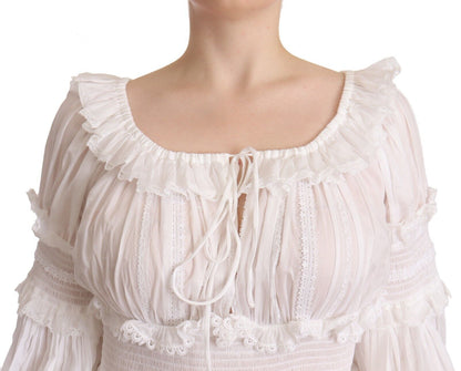 Dolce & Gabbana Elegant Off-Shoulder Ruffled Dress in White Dolce & Gabbana