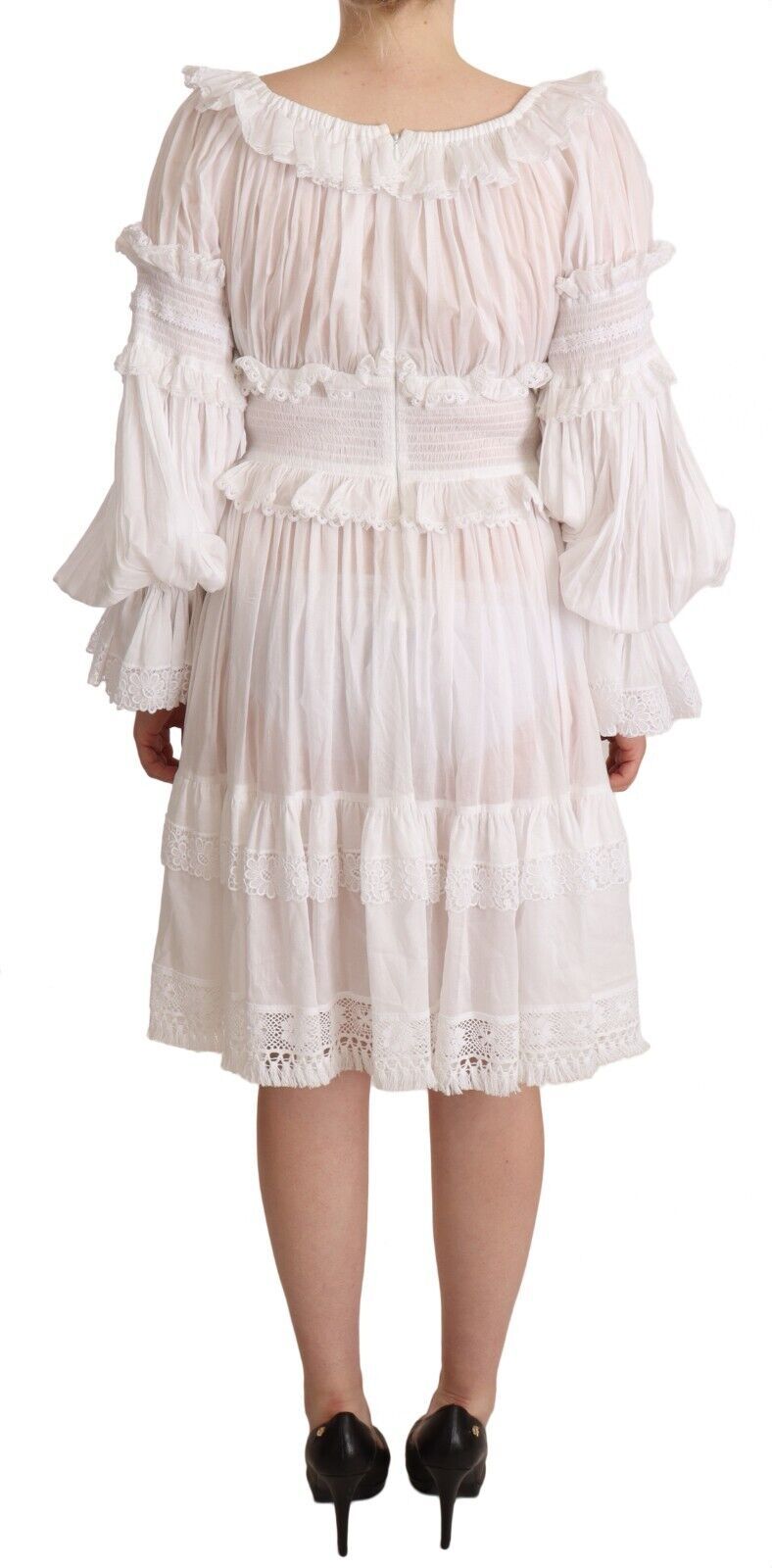 Dolce & Gabbana Elegant Off-Shoulder Ruffled Dress in White Dolce & Gabbana