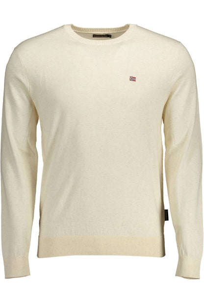 Napapijri Beige Cotton Crew-Neck Embroidered Sweater Napapijri