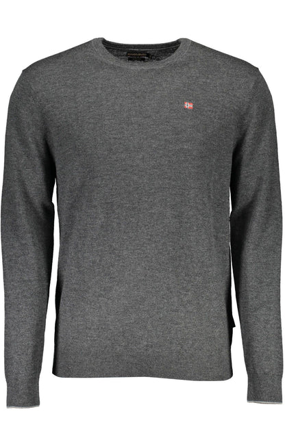 Napapijri Elegant Grey Wool Sweater with Embroidered Logo Napapijri