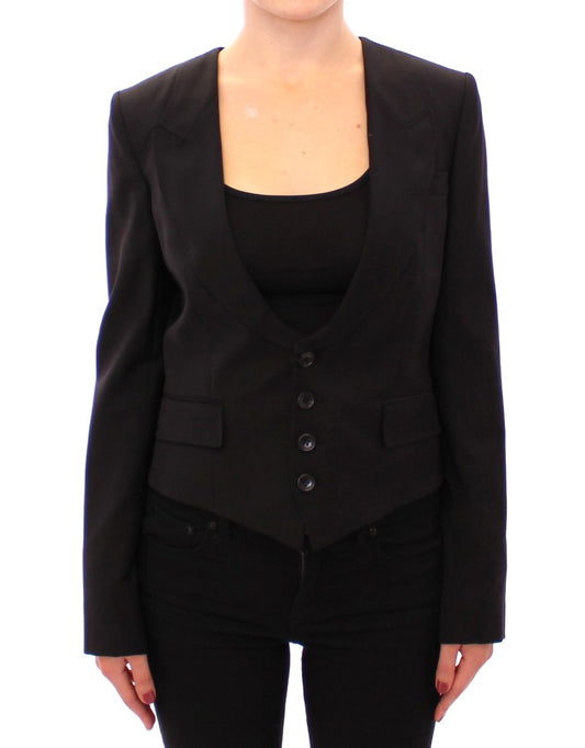 Dolce & Gabbana Elegant Silk-Blend Black Blazer with Scarf Back Detail Dolce & Gabbana