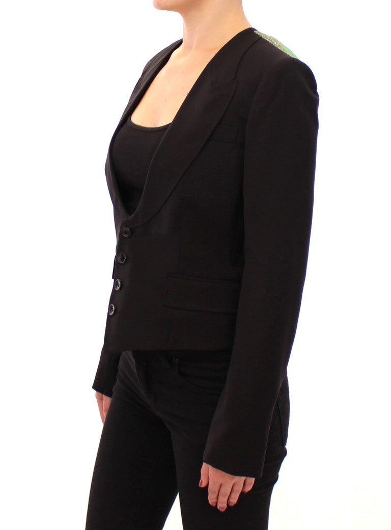 Dolce & Gabbana Elegant Silk-Blend Black Blazer with Scarf Back Detail Dolce & Gabbana