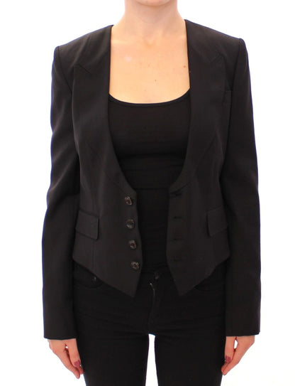 Dolce & Gabbana Elegant Silk-Blend Black Blazer with Scarf Back Detail Dolce & Gabbana