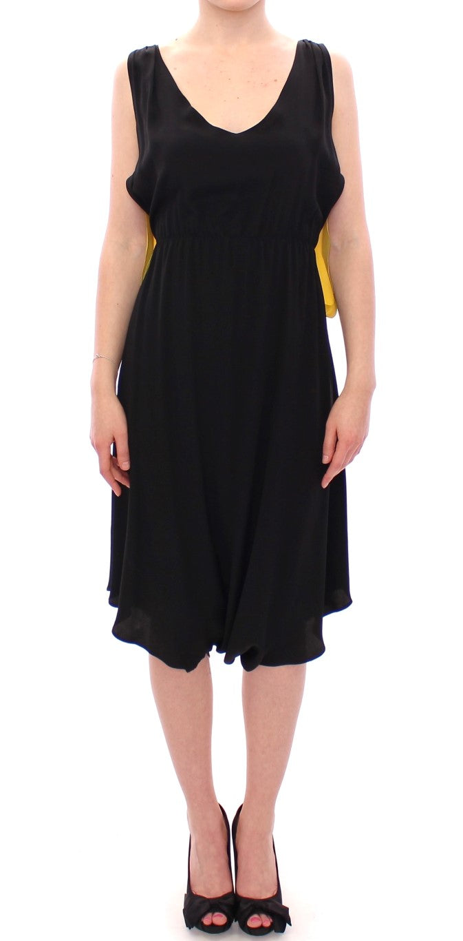 Lamberto Petri Elegant Silk Blend Shift Dress in Black and Yellow Lamberto Petri