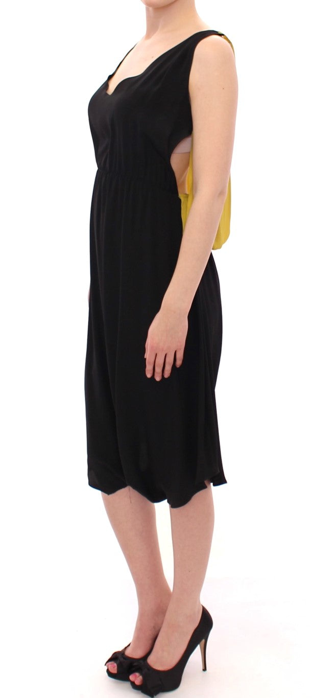 Lamberto Petri Elegant Silk Blend Shift Dress in Black and Yellow Lamberto Petri