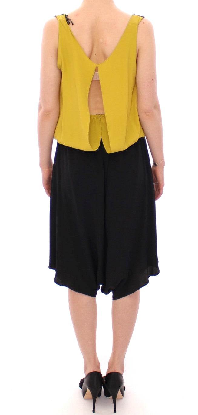 Lamberto Petri Elegant Silk Blend Shift Dress in Black and Yellow Lamberto Petri