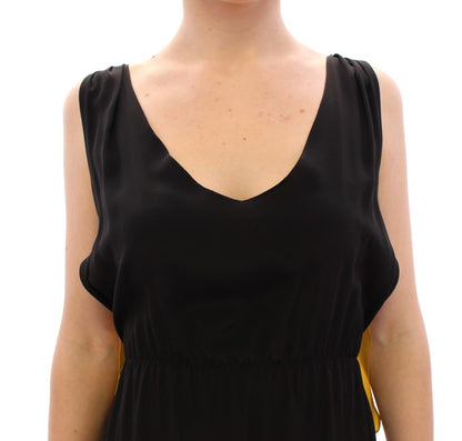 Lamberto Petri Elegant Silk Blend Shift Dress in Black and Yellow Lamberto Petri