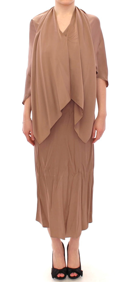 Lamberto Petri Elegant Brown Silk Shift Dress Lamberto Petri