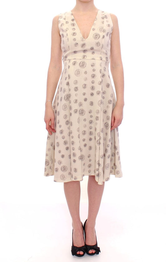 Andrea Incontri Elegant White Wool Shift Dress with Gray Print Andrea Incontri