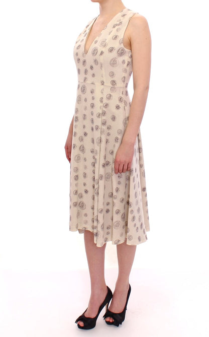 Andrea Incontri Elegant White Wool Shift Dress with Gray Print Andrea Incontri