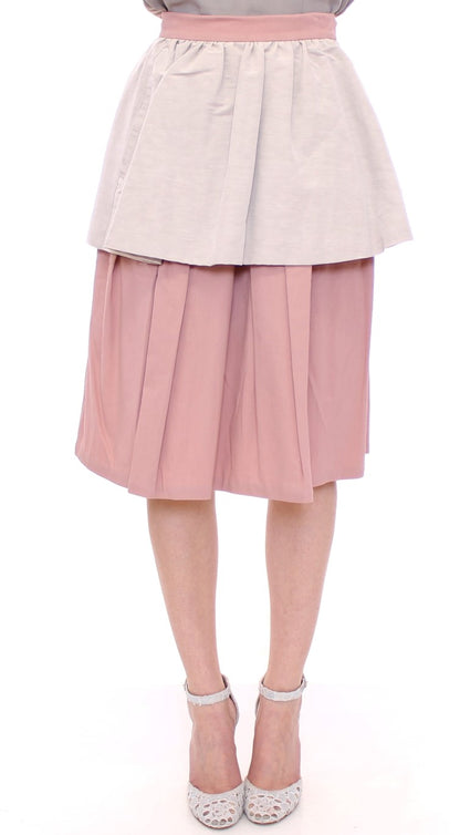 Comeforbreakfast Elegant Pleated Knee-length Skirt in Pink and Gray Comeforbreakfast