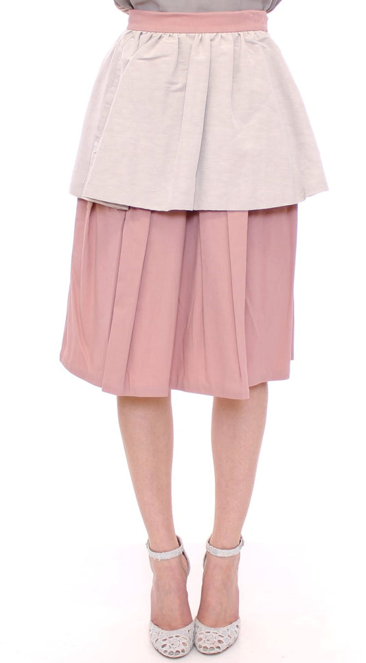 Comeforbreakfast Elegant Pleated Knee-length Skirt in Pink and Gray Comeforbreakfast