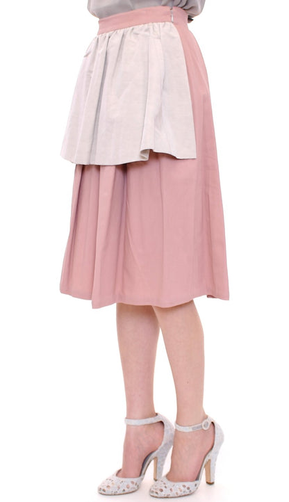 Comeforbreakfast Elegant Pleated Knee-length Skirt in Pink and Gray Comeforbreakfast