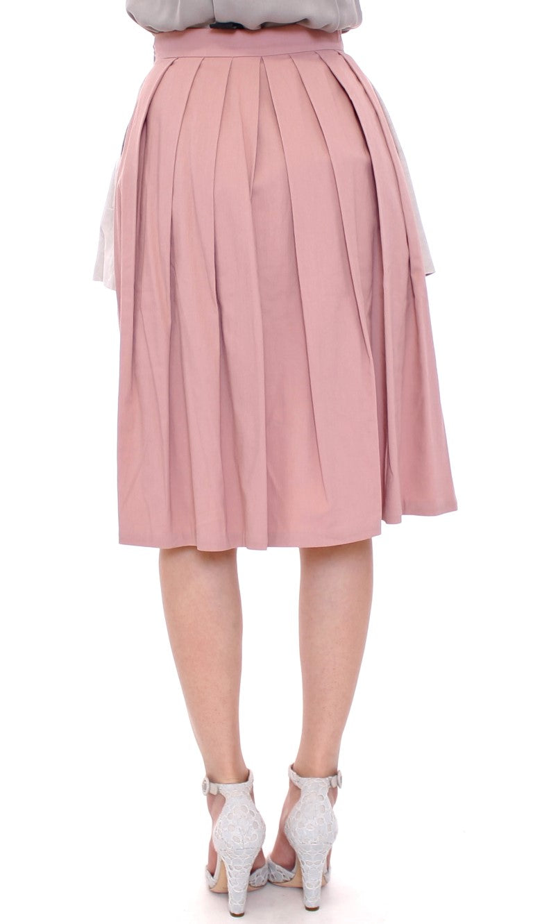 Comeforbreakfast Elegant Pleated Knee-length Skirt in Pink and Gray Comeforbreakfast