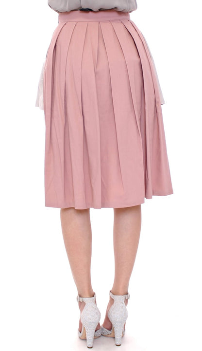 Comeforbreakfast Elegant Pleated Knee-length Skirt in Pink and Gray Comeforbreakfast