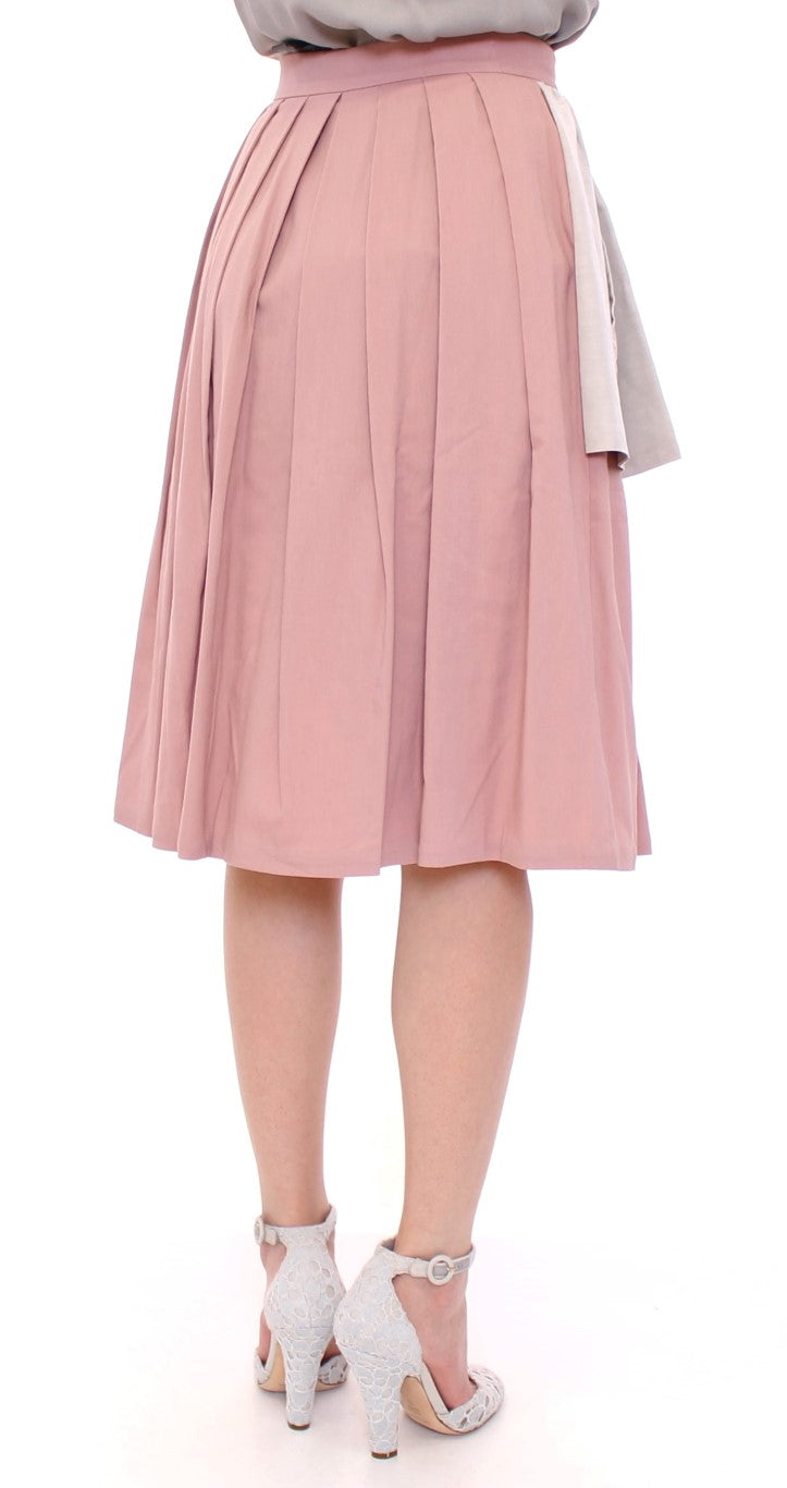 Comeforbreakfast Elegant Pleated Knee-length Skirt in Pink and Gray Comeforbreakfast