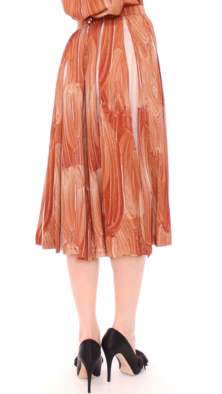 Licia Florio Orange Brown Below-Knee Chic Skirt Licia Florio