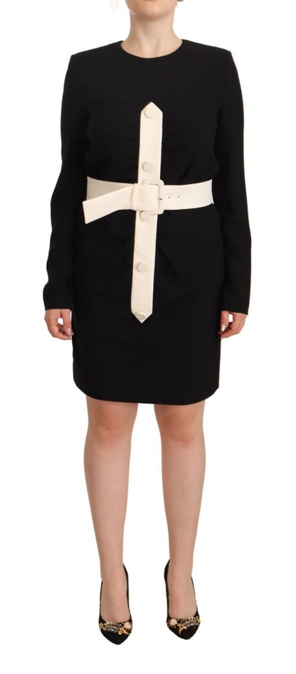 Givenchy Elegant Black Wool Mini Dress with Belt Givenchy