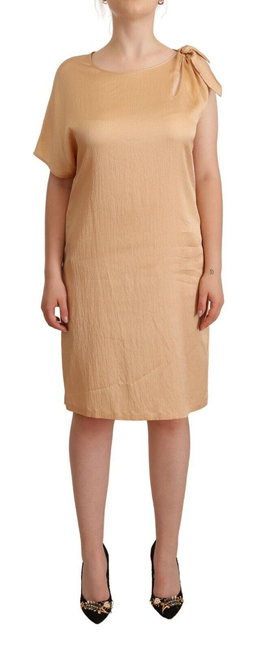 Moschino Elegant One-Sleeve Beige Shift Dress Moschino